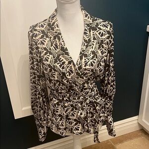 Banana Republic cream and brown wrap blouse